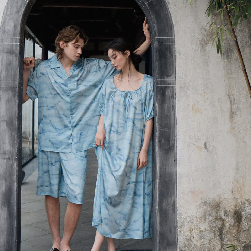 Loungewear-Set in Blau-Aquarell für Sie und Ihn - image 2