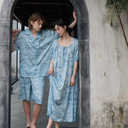 Loungewear-Set in Blau-Aquarell für Sie und Ihn - image 2