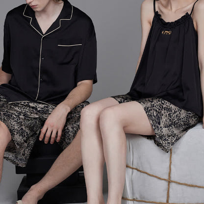 Partnerpyjamas mit Leopardenmuster und Kontrastfarben - image 3