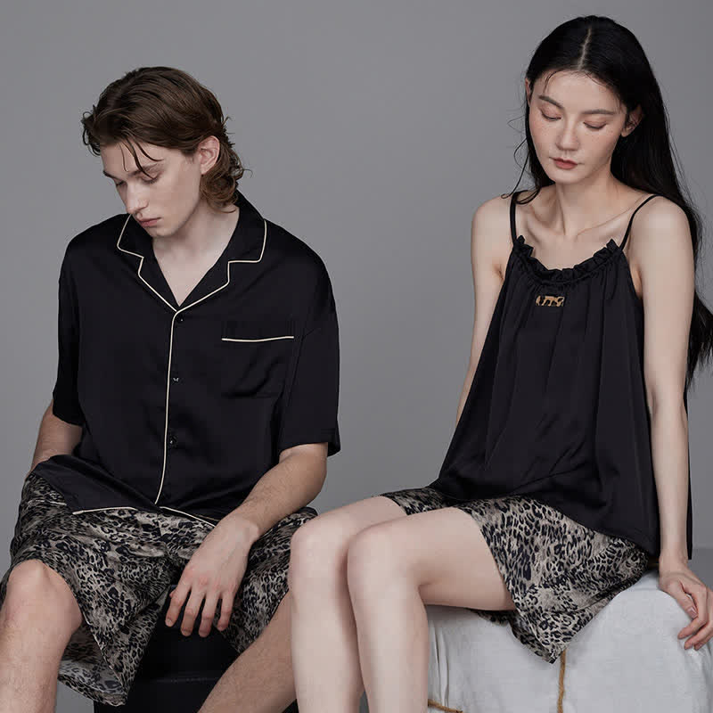 Partnerpyjamas mit Leopardenmuster und Kontrastfarben - image 0