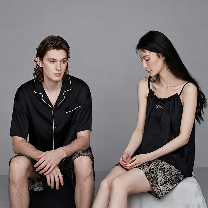 Partnerpyjamas mit Leopardenmuster und Kontrastfarben - image 2