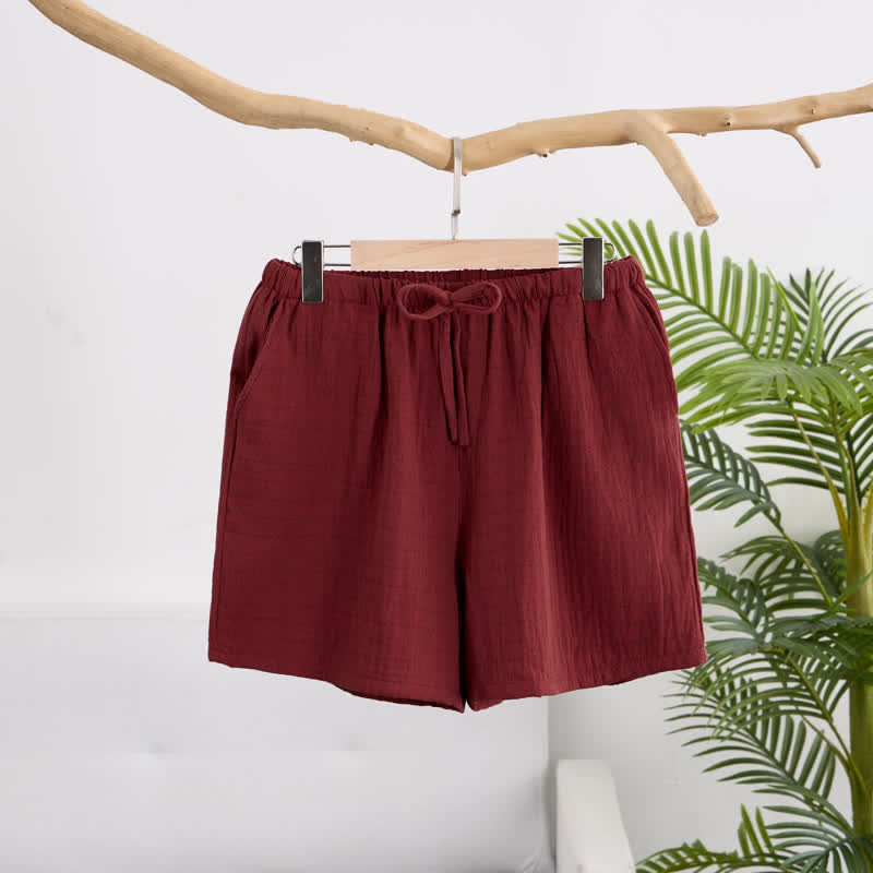 Lässige Lounge-Shorts aus Baumwollgaze mit Kordelzug - Rot - XL - image 8