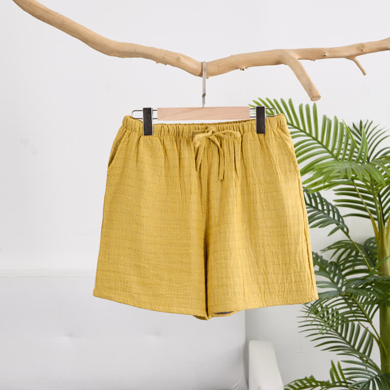 Lässige Lounge-Shorts aus Baumwollgaze mit Kordelzug - Gelb - XL - image 16