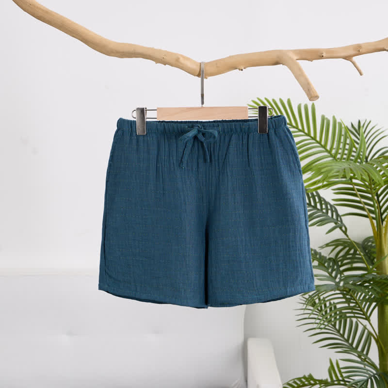 Lässige Lounge-Shorts aus Baumwollgaze mit Kordelzug - Blau - XL - image 26