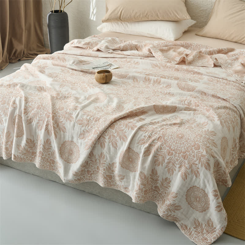 Vintage-Bettdecke aus Baumwollmusselin mit Blumenmuster - image 3