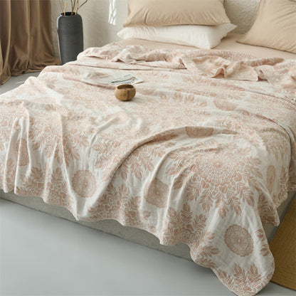 Vintage-Bettdecke aus Baumwollmusselin mit Blumenmuster - image 3
