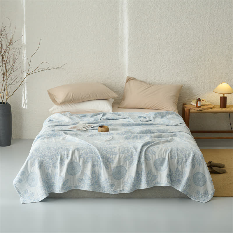 Vintage-Bettdecke aus Baumwollmusselin mit Blumenmuster - Blau - Königin - image 5