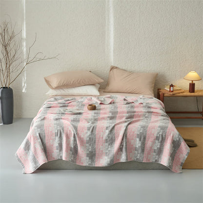 Wendbare, geometrische Baumwoll-Musselin-Decke - Rosa - Königin - image 6