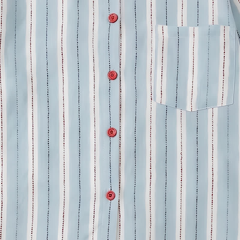 Pyjama aus doppellagigem Baumwollstoff mit roten Akzenten und blauen Streifen - image 5