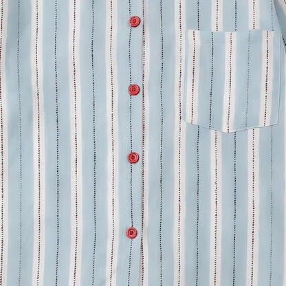 Pyjama aus doppellagigem Baumwollstoff mit roten Akzenten und blauen Streifen - image 5