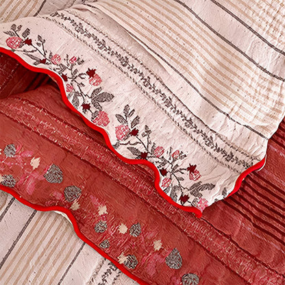 Bettwäsche-Set aus gewaschener Baumwolle mit rosafarbenem Blumenmuster und Streifen - image 4