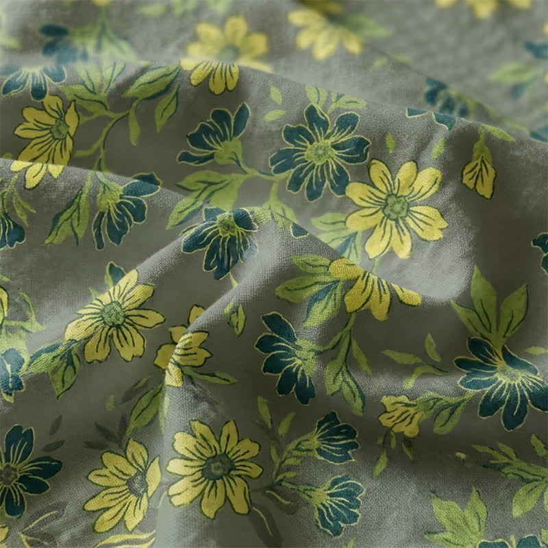 Vintage grüne Baumwoll-Tagesdecke mit Blumenmuster - image 5
