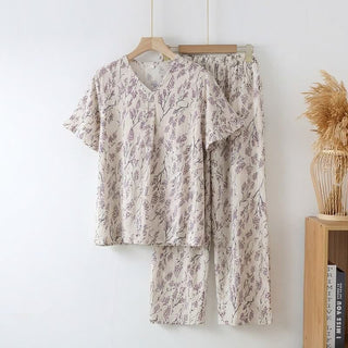 Loungewear-Set aus Baumwolle mit botanischem Blumenmuster - Beige - 3XL - image 0