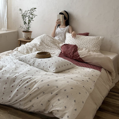 Bettwäsche-Set aus weicher, kuscheliger, weicher Baumwolle mit Kirsch-Gingham-Muster - image 3