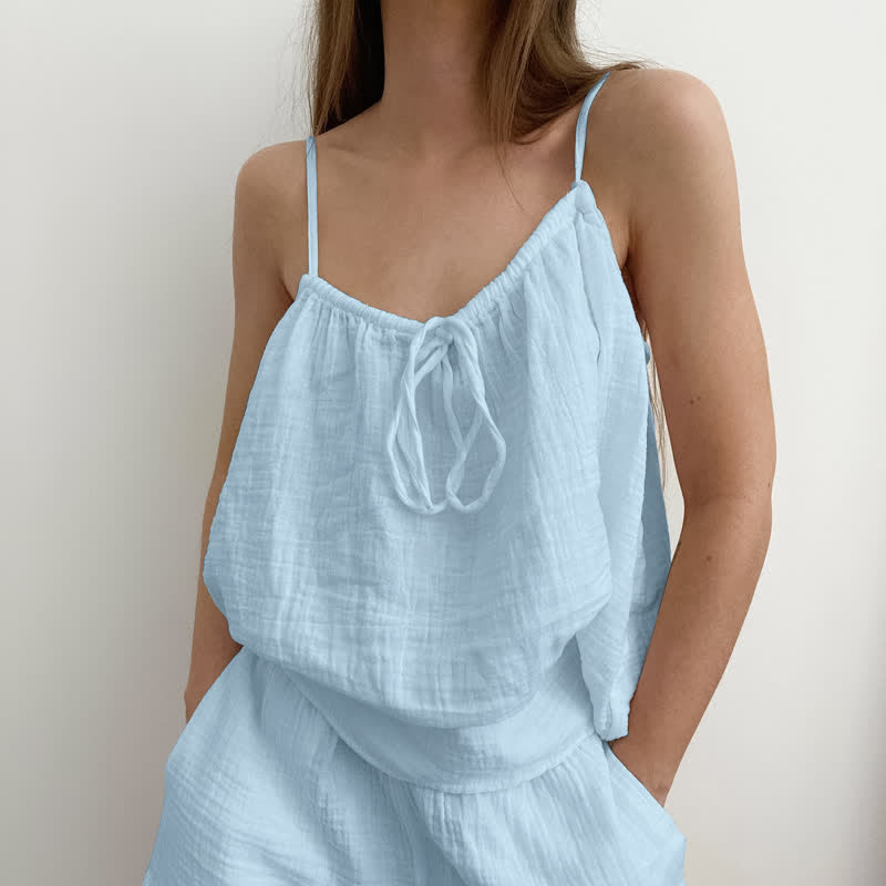 Lounge-Set aus weißem Baumwollgaze mit Schleife - Blau - L  - image 6