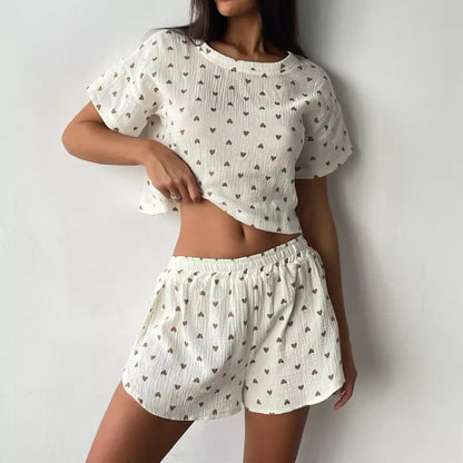 Loungewear-Set aus Baumwolle mit Aprikosenherzmuster - image 1