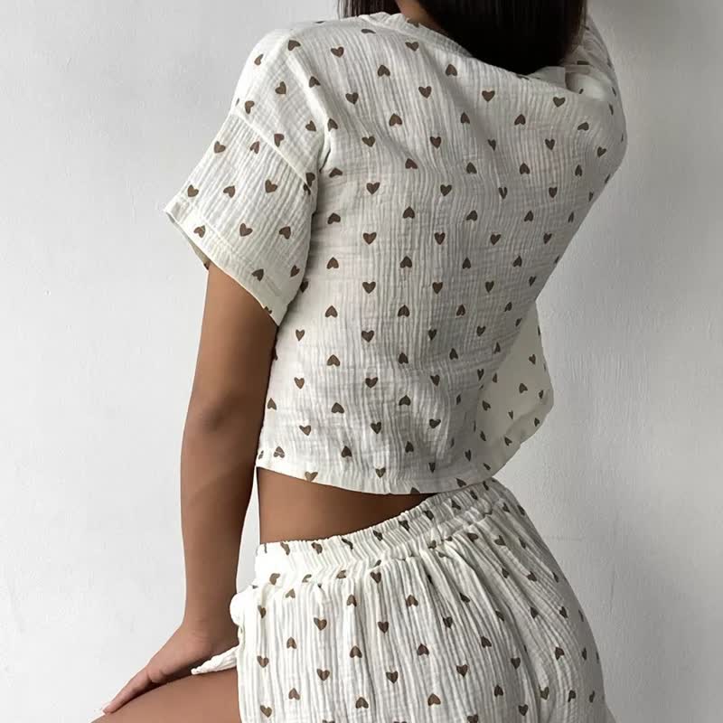 Loungewear-Set aus Baumwolle mit Aprikosenherzmuster - image 3