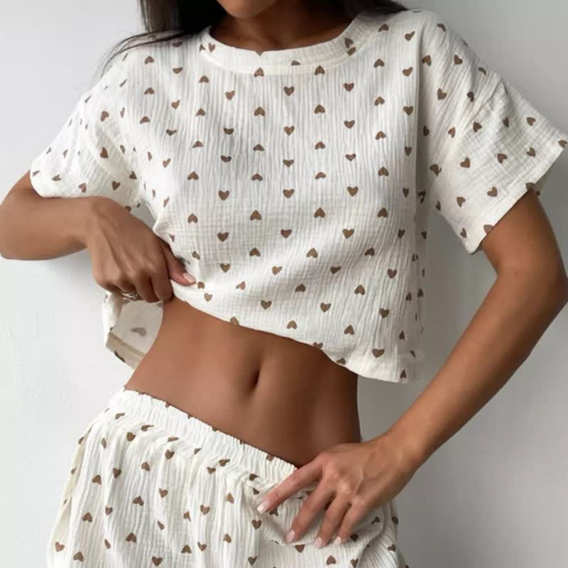 Loungewear-Set aus Baumwolle mit Aprikosenherzmuster - image 2