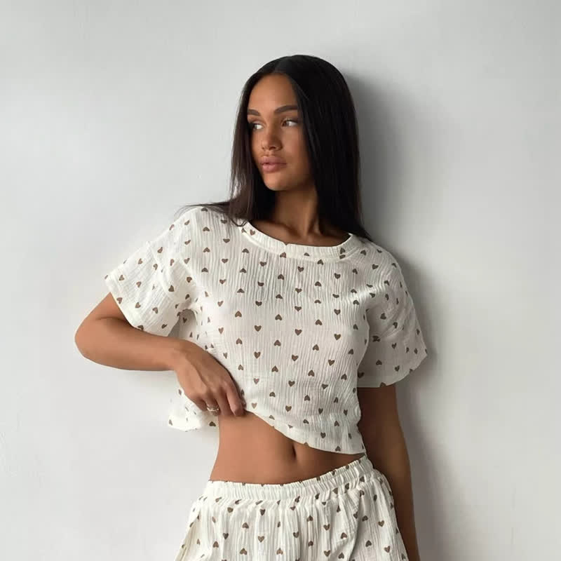Loungewear-Set aus Baumwolle mit Aprikosenherzmuster - image 5