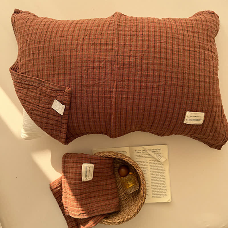 Kissenbezug aus doppellagigem Baumwollgewebe mit Vintage-Gittermuster - 20'' × 30'' - Rot - 2 Stück - image 1