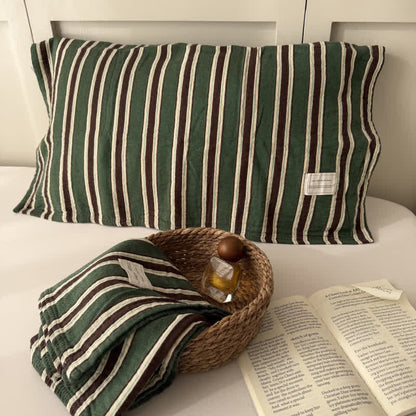 Kissenbezug aus gewebter Baumwollgaze mit Vintage-Streifen - 52cm x 78cm - Grün - 2 Stück - image 4