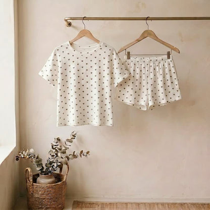 Loungewear-Set aus Baumwolle mit Aprikosenherzmuster - Beige - XL - image 0