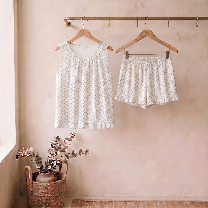 Ärmelloses Loungewear-Set aus süßer Baumwolle - Weiß - XL - image 0