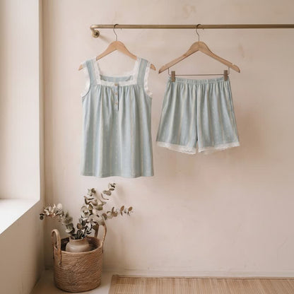 Hellblaues ärmelloses Nachtkleid aus Baumwollspitze - Hellblau - XXL - image 0