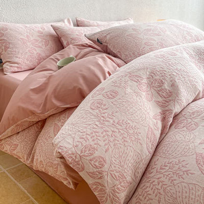 Bettwäsche-Set „Botanical Whisper“ aus gewaschener Baumwolle mit Jacquard-Muster - Rosa - König - Flaches Laken - image 0