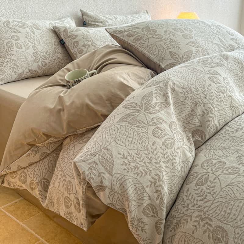 Bettwäsche-Set „Botanical Whisper“ aus gewaschener Baumwolle mit Jacquard-Muster - Braun - König - Flaches Laken - image 8