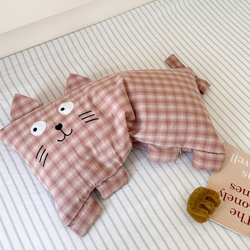 Kissen mit kariertem Katzenmotiv und Buchweizenfüllung - Rosa - 11,02'' × 23,62'' - image 0