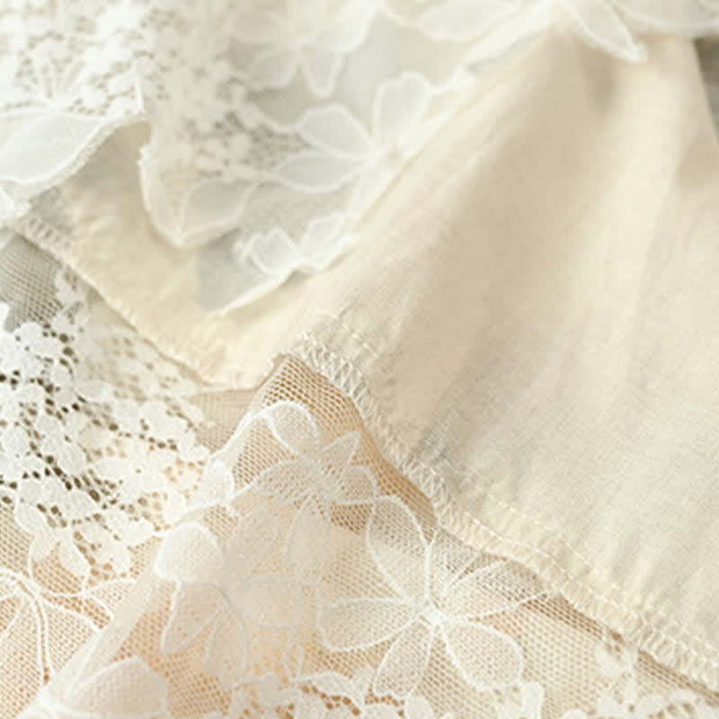 Beige Lounge-Set mit Camisole-Top und floraler Spitze - image 7