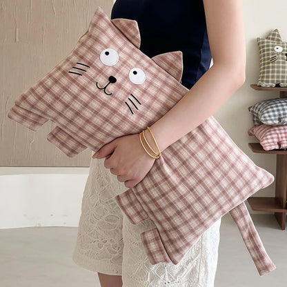 Kissen mit kariertem Katzenmotiv und Buchweizenfüllung - image 2