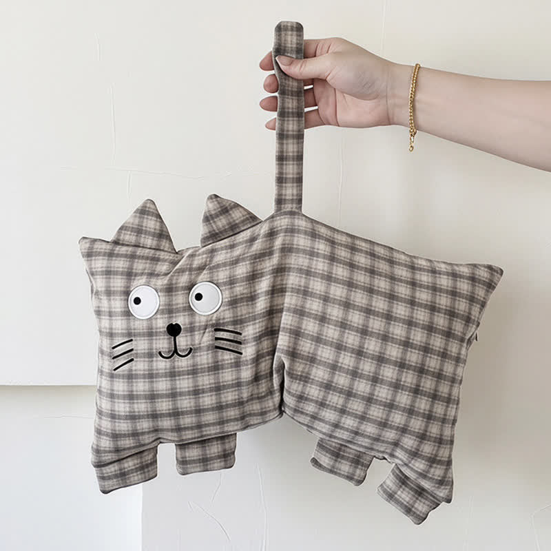Kissen mit kariertem Katzenmotiv und Buchweizenfüllung - image 7