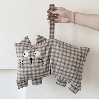 Kissen mit kariertem Katzenmotiv und Buchweizenfüllung - image 7