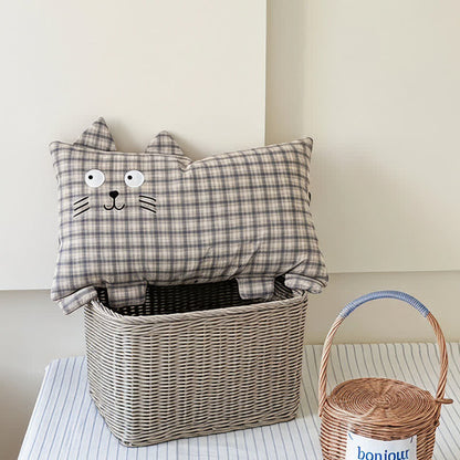 Kissen mit kariertem Katzenmotiv und Buchweizenfüllung - image 6