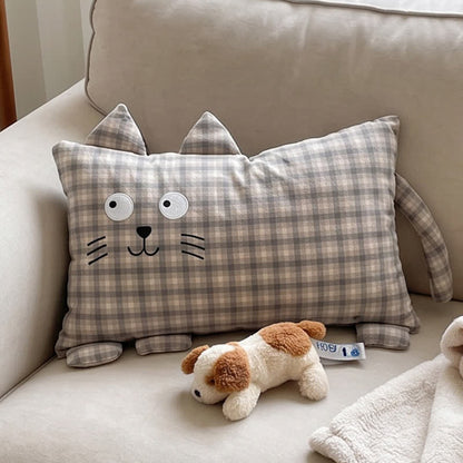 Kissen mit kariertem Katzenmotiv und Buchweizenfüllung - image 5