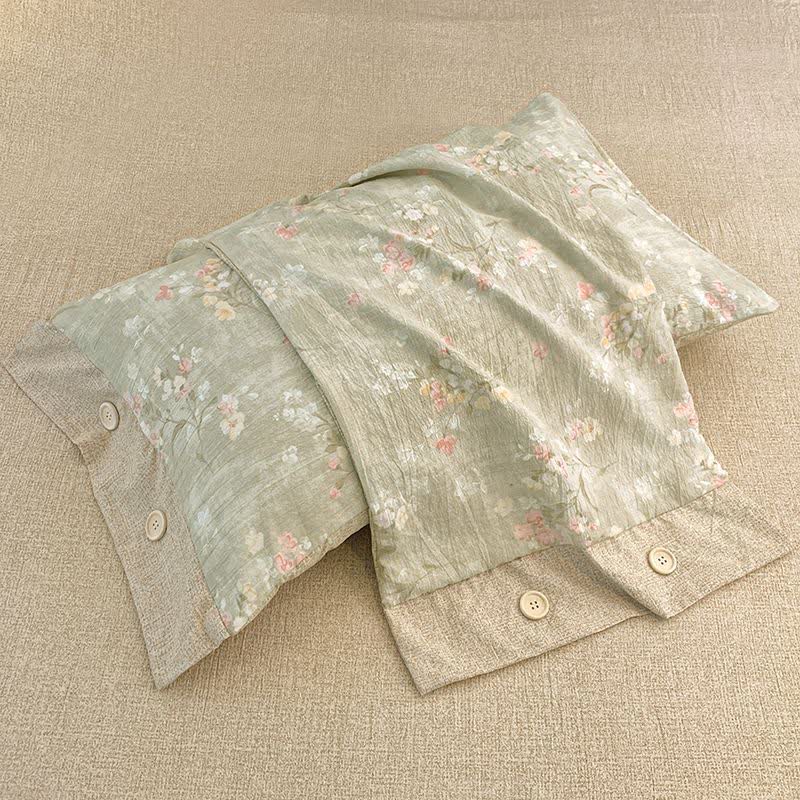 Patchworkdecke aus Baumwoll-Leinen mit Blumenmuster und Knopfleiste - image 5