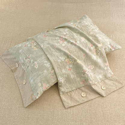 Patchworkdecke aus Baumwoll-Leinen mit Blumenmuster und Knopfleiste - image 5