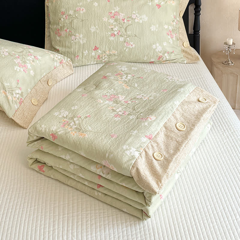 Patchworkdecke aus Baumwoll-Leinen mit Blumenmuster und Knopfleiste - image 7