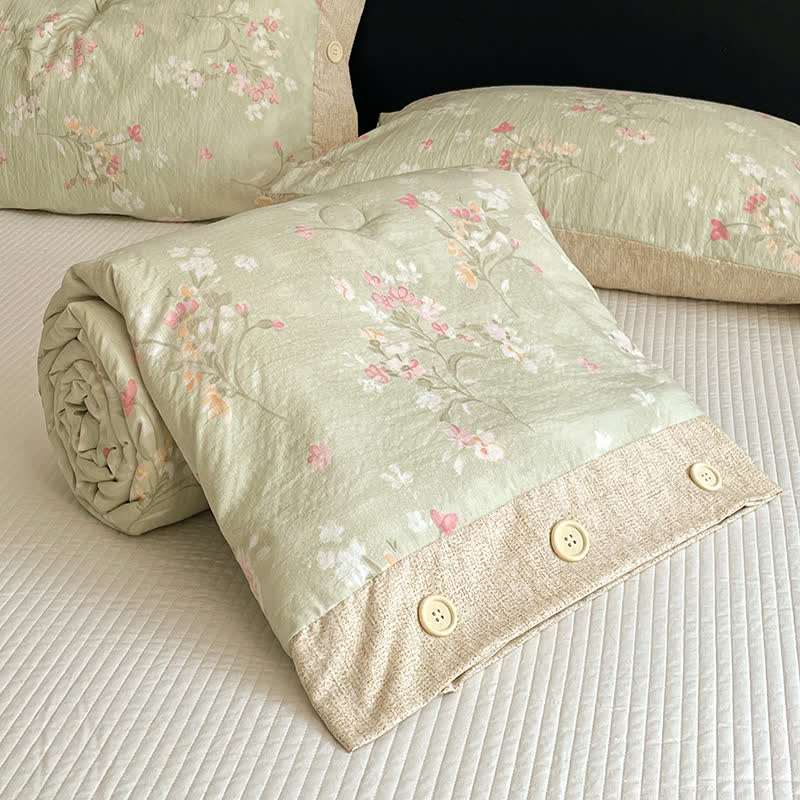 Patchworkdecke aus Baumwoll-Leinen mit Blumenmuster und Knopfleiste - image 6