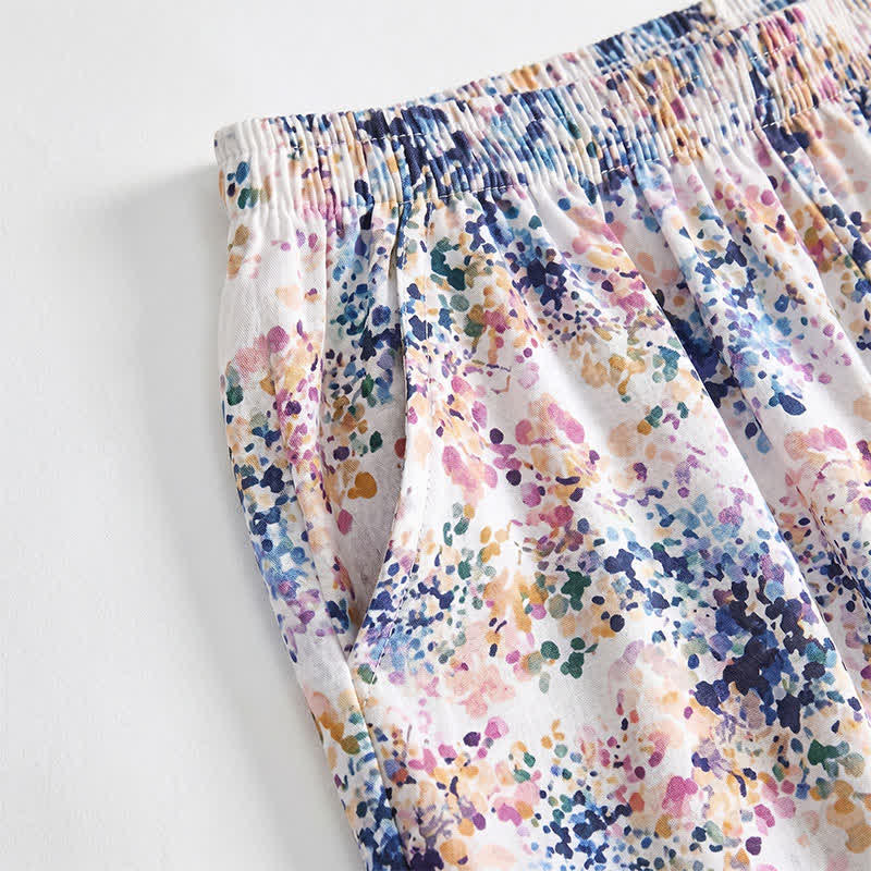 Sommerliche Lounge-Shorts aus Baumwolle mit Blumenmuster und gerafftem Bund - image 2