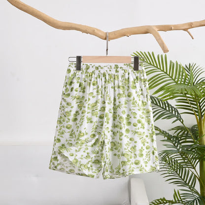 Sommerliche Lounge-Shorts aus Baumwolle mit Blumenmuster - Grün - 6XL - image 0