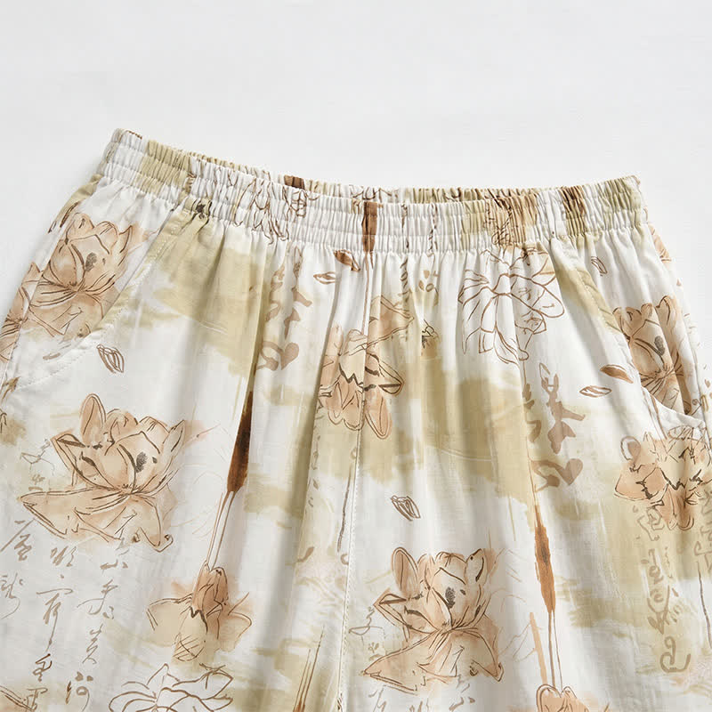 Weiche Lounge-Shorts aus Baumwolle mit Blumenmuster - image 1