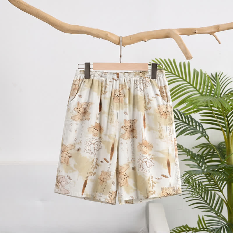 Weiche Lounge-Shorts aus Baumwolle mit Blumenmuster - Beige - 6XL - image 0