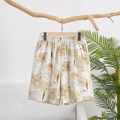 Weiche Lounge-Shorts aus Baumwolle mit Blumenmuster - Beige - 6XL - image 0