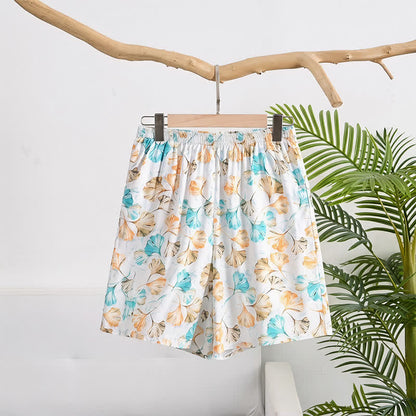 Loungerock aus Baumwolle mit floralem Ginkgoblatt-Muster und elastischem Bund - Weiß - 6XL - image 0