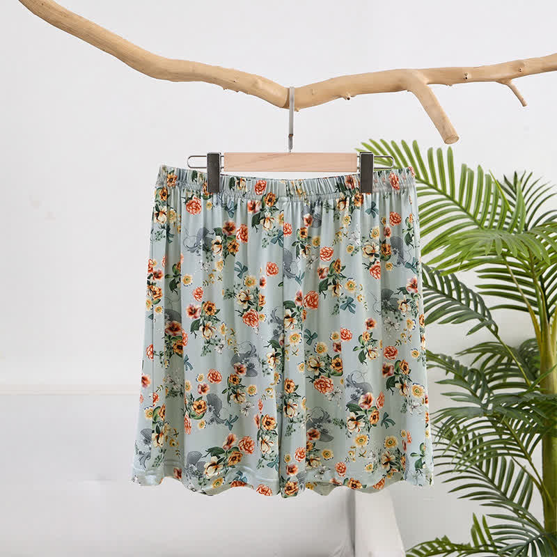 Vintage-Sommershorts mit Blumenmuster und Rüschensaum - Blau - 2XL - image 0