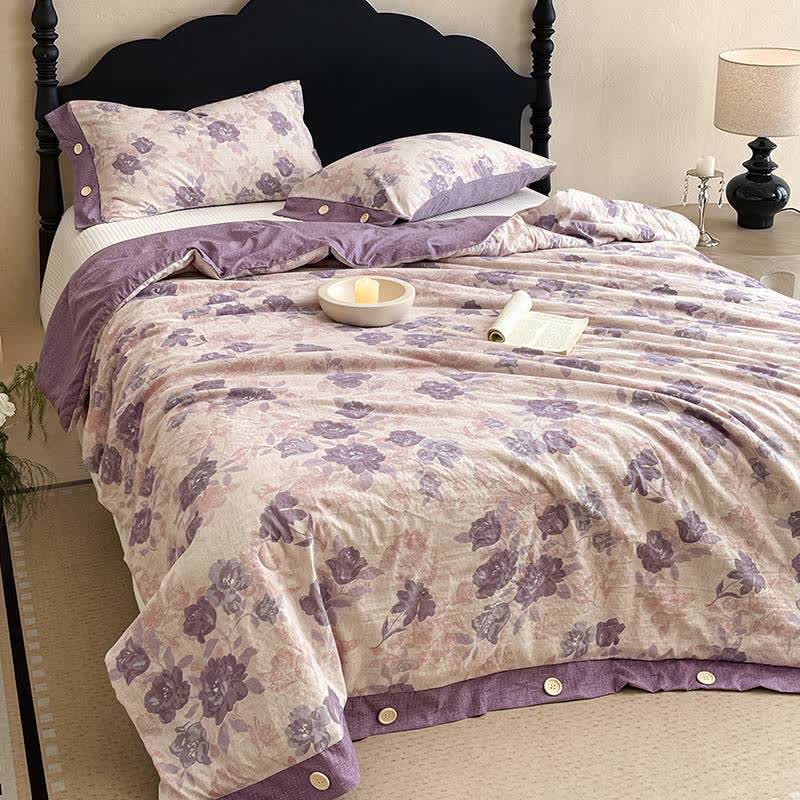 Romantische lila geblümte Baumwoll-Leinen-Decke/Steppdecke - image 4