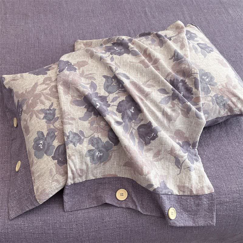 Romantische lila geblümte Baumwoll-Leinen-Decke/Steppdecke - image 7